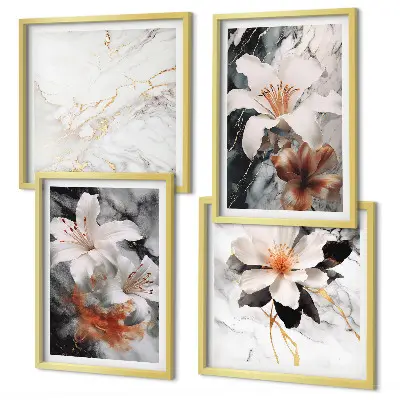Multi-piece wall art set in white and black marble floral print
