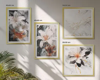 Multi-piece wall art set in white and black marble floral print