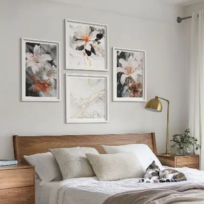 Multi-piece wall art set in white and black marble floral print