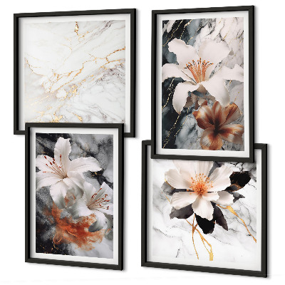 Multi-piece wall decor set Flowers marble white black