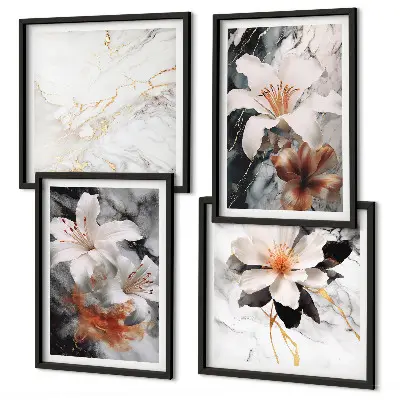 Multi-piece wall art set in white and black marble floral print