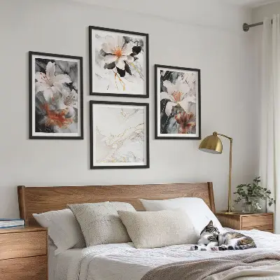 Multi-piece wall art set in white and black marble floral print