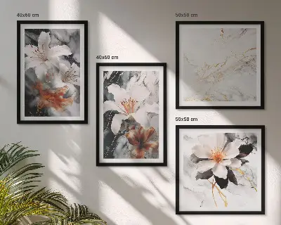 Multi-piece wall art set in white and black marble floral print