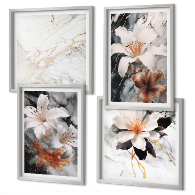 Multi-piece wall decor set Flowers marble white black