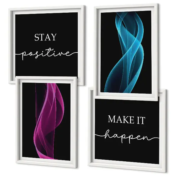 Wall art set featuring neon wavy lines on a sleek background