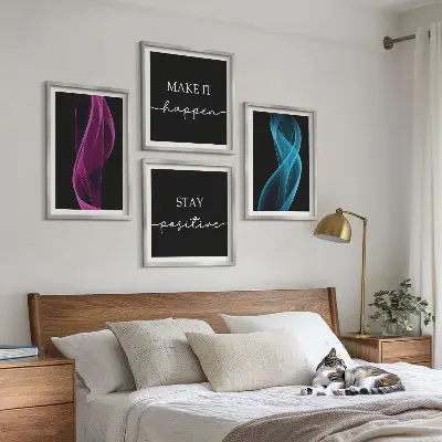 Wall art set featuring neon wavy lines on a sleek background