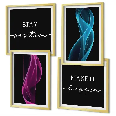Wall art set featuring neon wavy lines on a sleek background