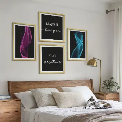 Wall art set featuring neon wavy lines on a sleek background