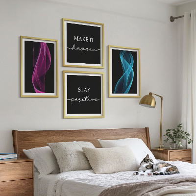 Wall art set Neon lines waves on the background