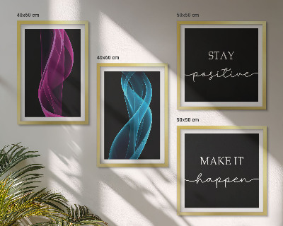Wall art set Neon lines waves on the background
