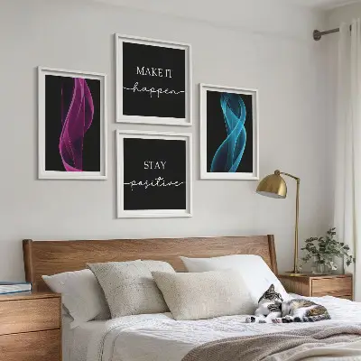 Wall art set featuring neon wavy lines on a sleek background