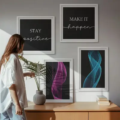 Wall art set featuring neon wavy lines on a sleek background