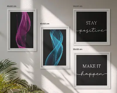 Wall art set featuring neon wavy lines on a sleek background