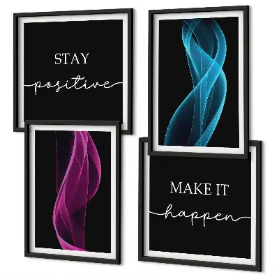 Wall art set featuring neon wavy lines on a sleek background