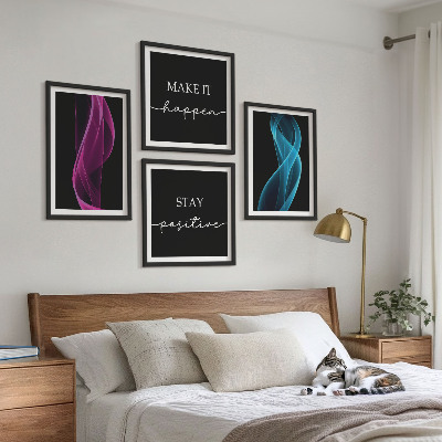 Wall art set Neon lines waves on the background