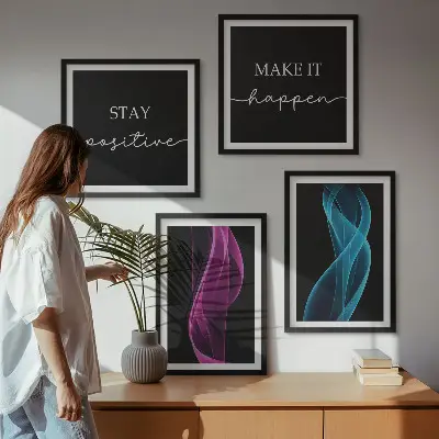 Wall art set featuring neon wavy lines on a sleek background