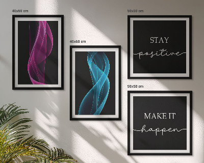 Wall art set Neon lines waves on the background