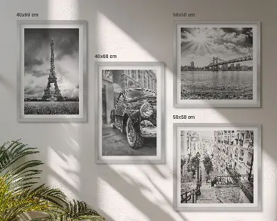 Set of 4 wall art pieces City views, bridges, Eiffel Tower, car
