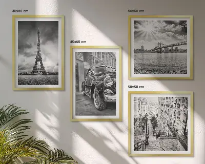 Set of 4 wall art pieces City views, bridges, Eiffel Tower, car