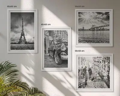 Set of 4 wall art pieces City views, bridges, Eiffel Tower, car
