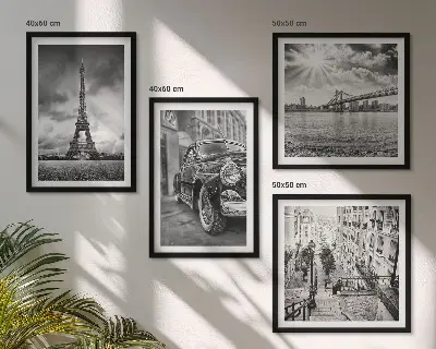 Set of 4 wall art pieces City views, bridges, Eiffel Tower, car