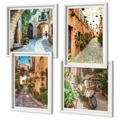 Set of 4 Italian street and flower wall art pieces charming scene prints
