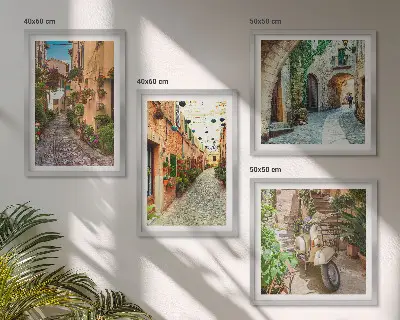 Set of 4 Italian street and flower wall art pieces charming scene prints