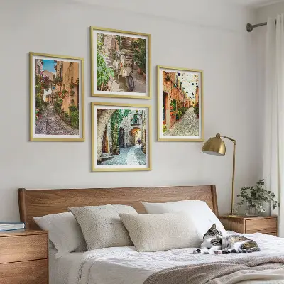 Set of 4 Italian street and flower wall art pieces charming scene prints