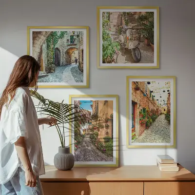 Set of 4 Italian street and flower wall art pieces charming scene prints
