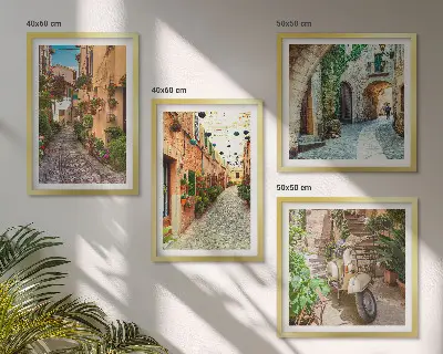 Set of 4 Italian street and flower wall art pieces charming scene prints