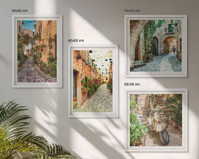 Set of 4 Italian street and flower wall art pieces charming scene prints