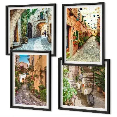 Set of 4 Italian street and flower wall art pieces charming scene prints