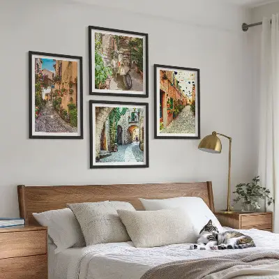 Set of 4 wall art pieces Charming Italian streets and flowers