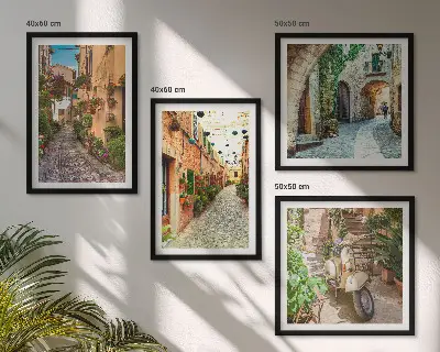 Set of 4 Italian street and flower wall art pieces charming scene prints