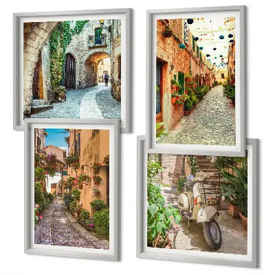 Set of 4 Italian street and flower wall art pieces charming scene prints