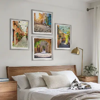 Wall art set charming cobbled streets
