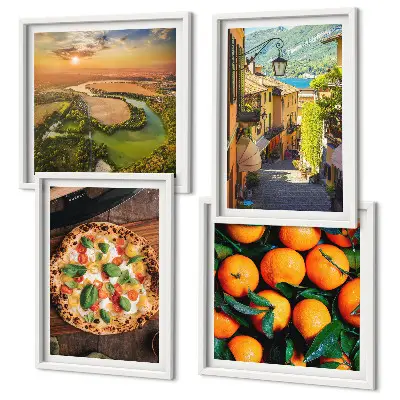 Set of 4 wall art pieces featuring Italian river and hillside street scenes