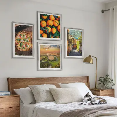 Set of 4 wall art pieces featuring Italian river and hillside street scenes