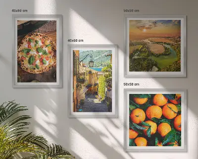 Set of 4 wall art pieces featuring Italian river and hillside street scenes