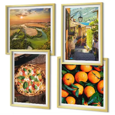 Set of 4 wall art pieces featuring Italian river and hillside street scenes