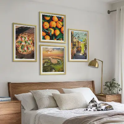 Set of 4 wall art pieces featuring Italian river and hillside street scenes