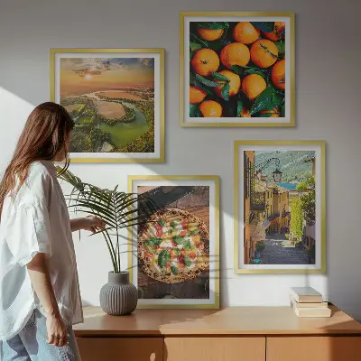 Set of 4 wall art pieces featuring Italian river and hillside street scenes