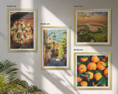 Set of 4 wall art pieces featuring Italian river and hillside street scenes