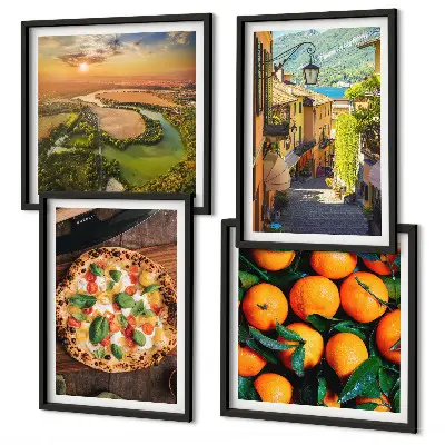Set of 4 wall art pieces featuring Italian river and hillside street scenes