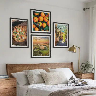 Set of 4 wall art pieces featuring Italian river and hillside street scenes