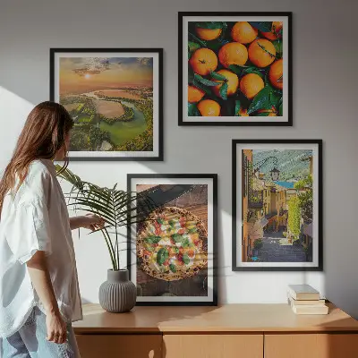 Set of 4 wall art pieces featuring Italian river and hillside street scenes