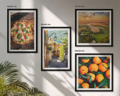 Set of 4 wall art pieces featuring Italian river and hillside street scenes