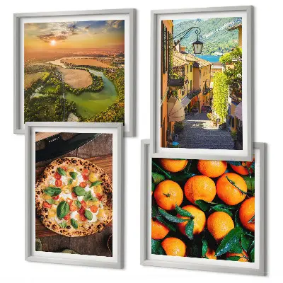 Set of 4 wall art pieces featuring Italian river and hillside street scenes