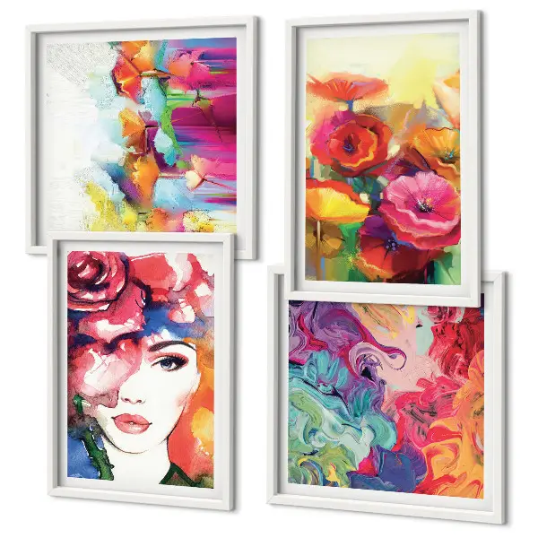 Wall art set featuring a portrait of flowers in intense colors
