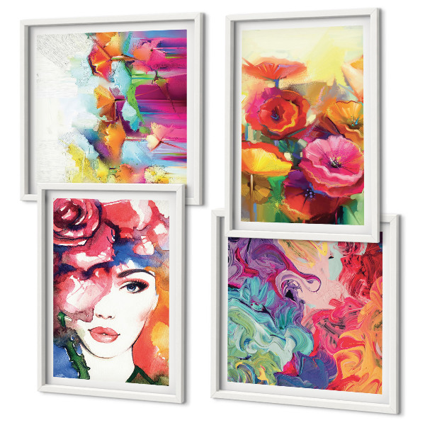 Wall art set Flowers intense colors portrait